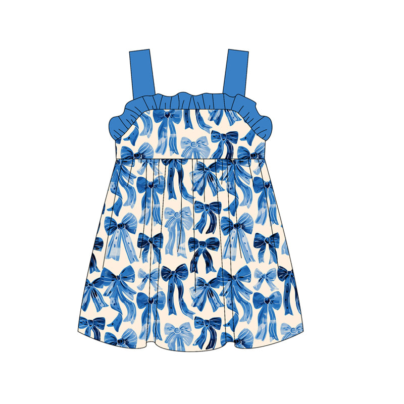 Baby Girls Dress Blue Strap Bows Plaid Knee Length Dresses Preorder GSD2191 3.4