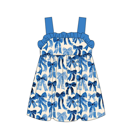 Baby Girls Dress Blue Strap Bows Plaid Knee Length Dresses Preorder GSD2191 3.4