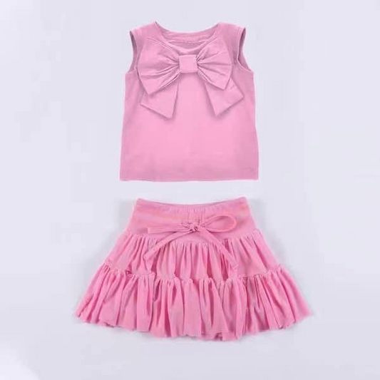 Baby Girls Clothes Pink Sleeveless Bow Top Vest Patchwork Skirt Set Preorder GSD2192 3.5