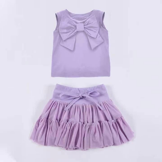 Baby Girls Clothes Purple Sleeveless Bow Top Vest Patchwork Skirt Set Preorder GSD2193 3.5
