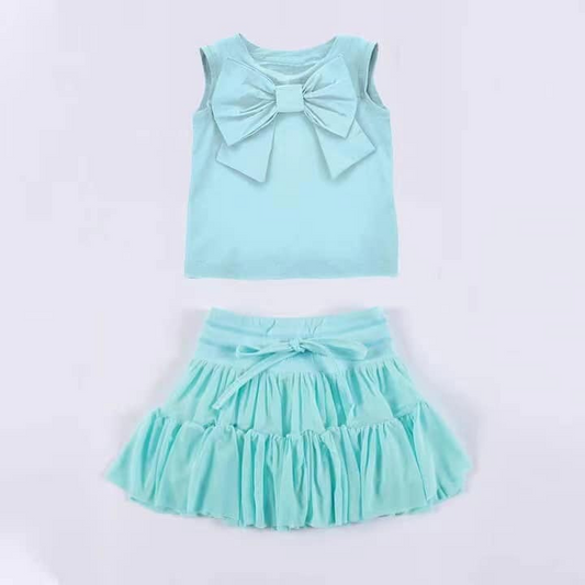 Baby Girls Clothes Blue Sleeveless Bow Top Vest Patchwork Skirt Set Preorder GSD2194 3.5