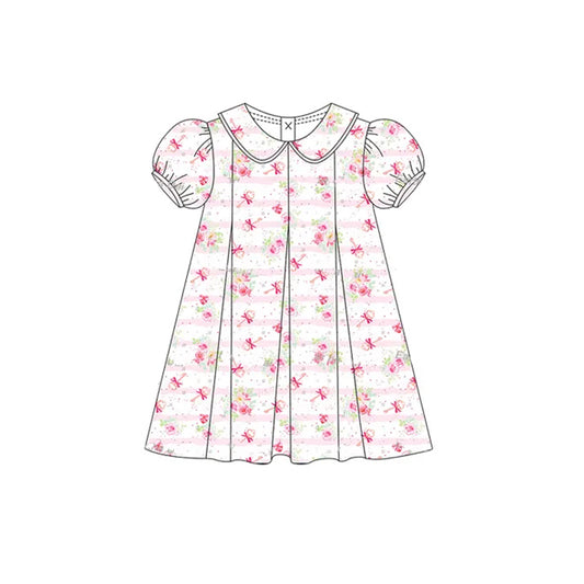 Baby Girls Dress Short  Sleeves Pink Stripe Floral Knee Length Dresses Preorder GSD2209 3.6