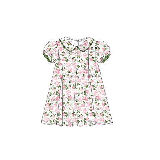 Baby Girls Dress Green Short Ruffle Sleeves Pink Floral Knee Length Dresses Preorder GSD2210 3.6