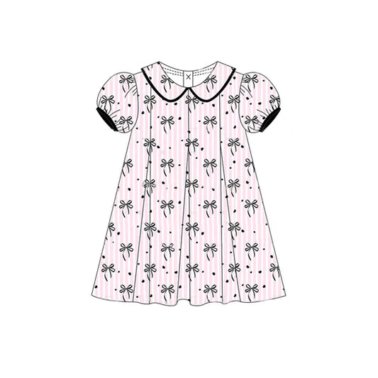 Baby Girls Dress Short Ruffle Sleeves Black Polka Dots Bows Knee Length Dresses Preorder GSD2212 3.6