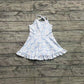 Baby Girls Clothes Strap Blue Bows Floral Yoga Ruffle Knee Length Dresses Preorder GSD2290 3.26
