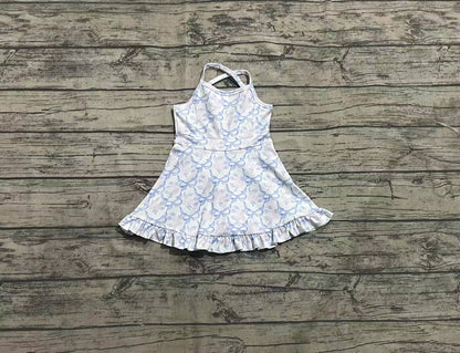 Baby Girls Clothes Strap Blue Bows Floral Yoga Ruffle Knee Length Dresses Preorder GSD2290 3.26