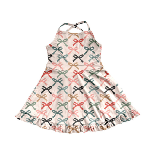 Baby Girls Dress Strap Colorful Bows Yoga Ruffle Knee Length Dresses Preorder GSD2296 3.15