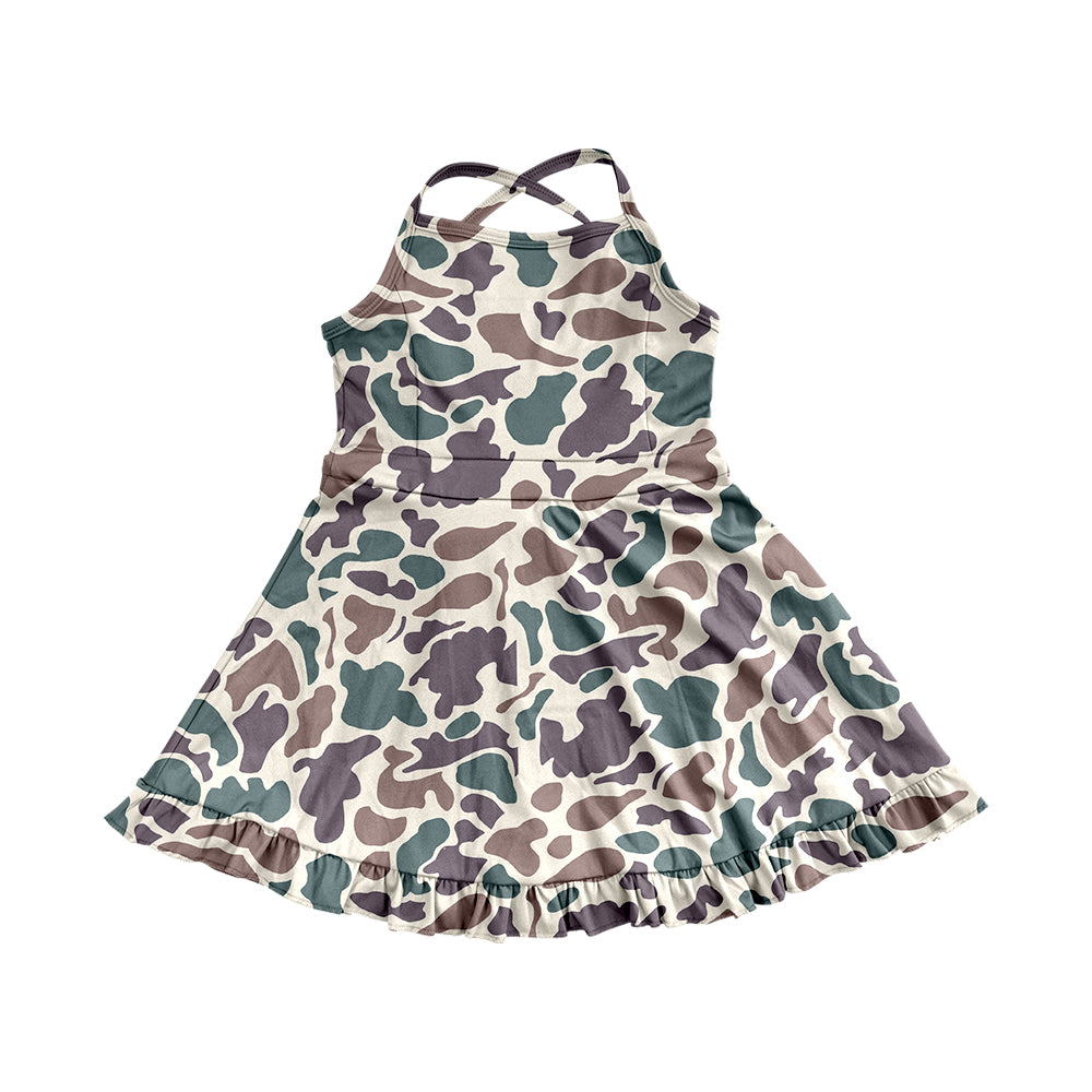 Baby Girls Dress Strap Lavender Camo Yoga Ruffle Knee Length Dresses Preorder GSD2310 3.24