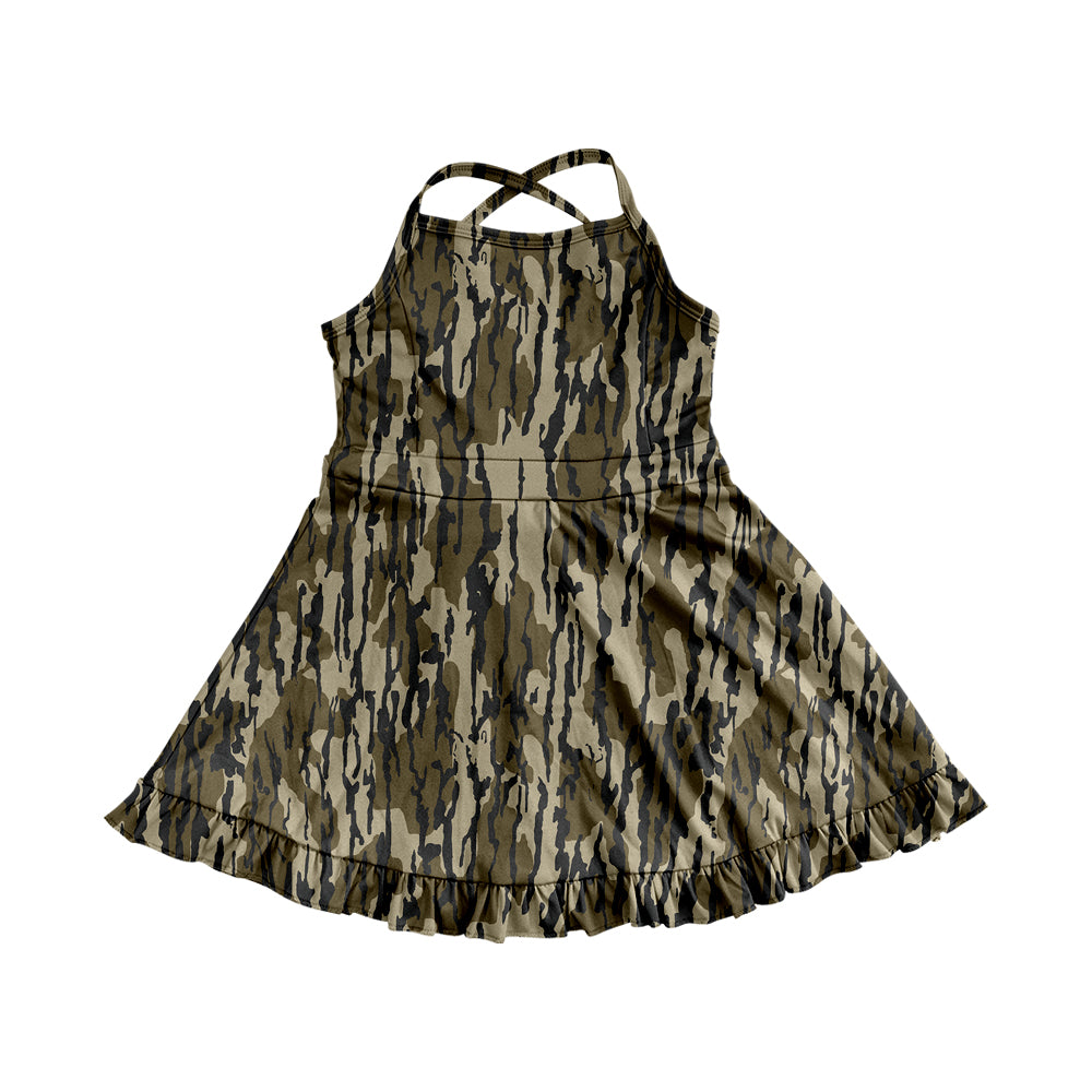 Baby Girls Dress Strap Olive Bottomland Camo Yoga Ruffle Knee Length Dresses Preorder GSD2314 3.24