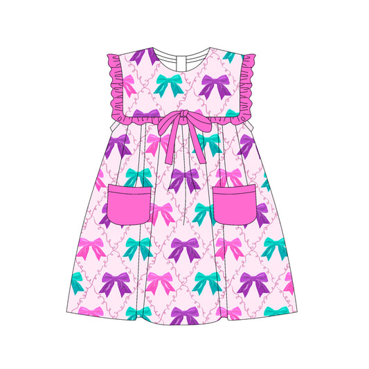 Baby Girls Dress Colorful Bows Pockets Knee Length Dresses Preorder GSD2320 3.17