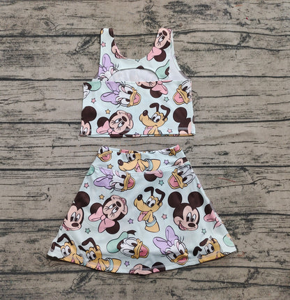 Baby Girls Clothes Sleeveless Cartoon Mouse Ducks Top Skort Yoga Sets Preorder GSD2353
