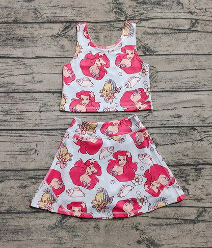 Baby Girls Sports Clothes Sleeveless Cartoon Mermaid Fishes Top Skort Yoga Sets Preorder GSD2354 3.26