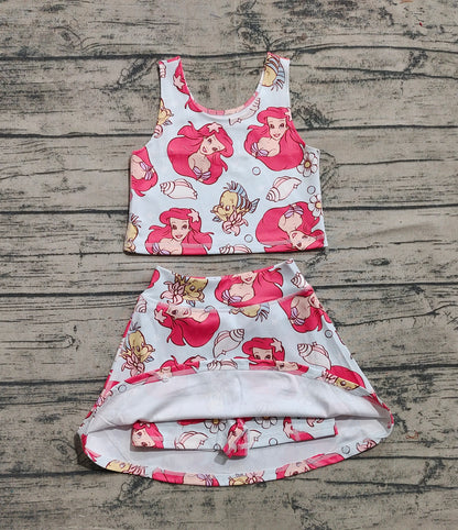 Baby Girls Sports Clothes Sleeveless Cartoon Mermaid Fishes Top Skort Yoga Sets Preorder GSD2354 3.26