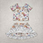 Sibling Baby Girls Short Sleeve Cartoon Princesses Top Ruffle Skirt Short Clothes Sets
