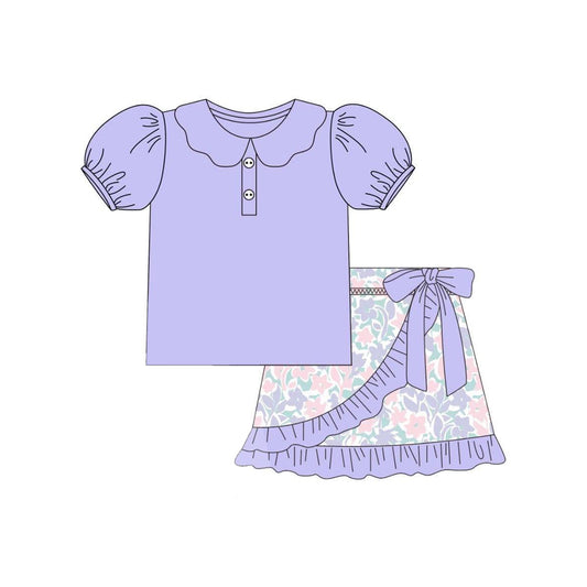 Baby Girls Clothes Lavender Short Sleeves Button Tunic Floral Ruffle Short Set Preorder GSD2385 3.22