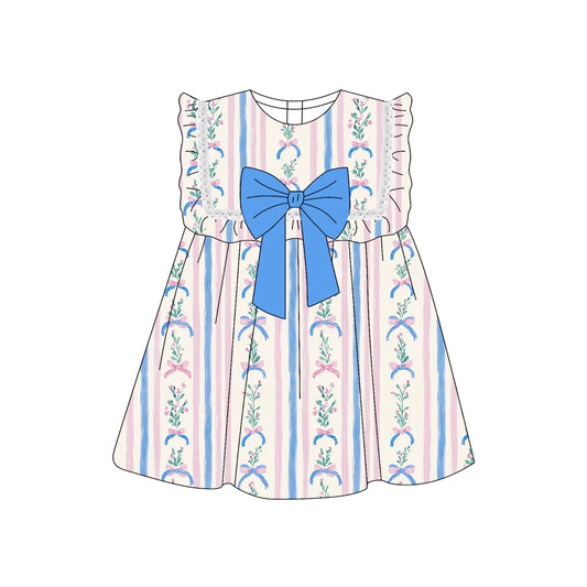Baby Girls Dress Sleeveless pink Stripe Floral Bows Knee Length Dress GSD2397 3.27