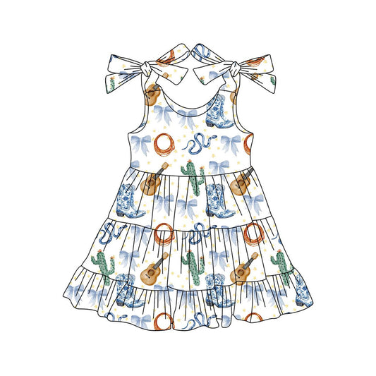 Baby Girls Dress Strap Bows Cactus Boots Knee Length Dress GSD2399 3.26