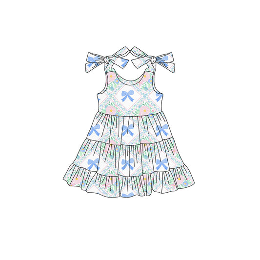 Baby Girls Dress Strap Blue Bows Floral Knee Length Dress GSD2400 3.27