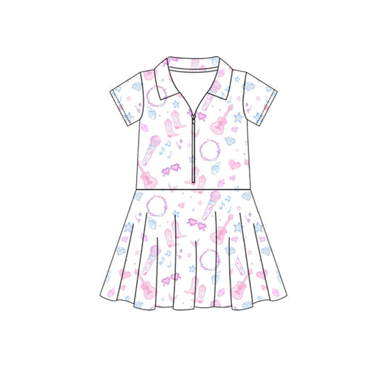 Baby Girls Clothes Short Sleeves Pink Boots Guitars Zipper Knee Length Dresses Preorder GSD2409 3.28