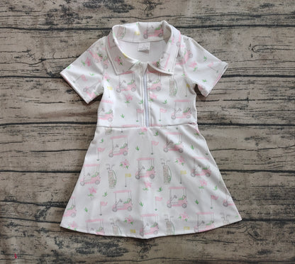 Baby Girls Clothes Short Sleeves Pink Flowers Golf Zipper Knee Length Dresses Preorder GSD2410 4.12