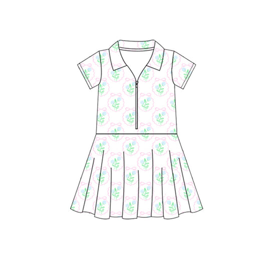 Baby Girls Clothes Short Sleeves Green Flowers Bows Zipper Knee Length Dresses Preorder GSD2411 3.28