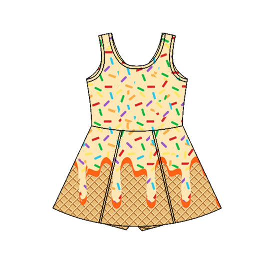 Baby Girls Athletic Dress Yellow Orange Ice-cream Drip Yoga Skort Knee Length Dresses Preorder GSD2426 3.29