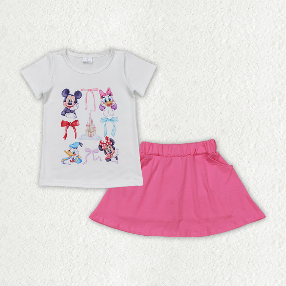 Baby Girls Clothes Cartoon Ducks Shirt Pockets Skort Sets GSD2444