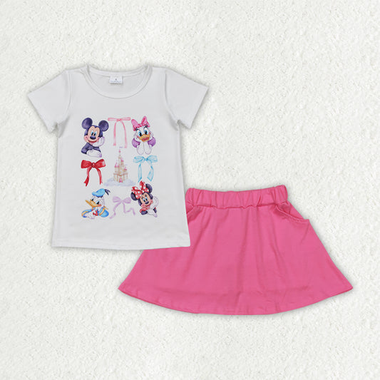 Baby Girls Clothes Cartoon Ducks Shirt Pockets Skort Sets GSD2444