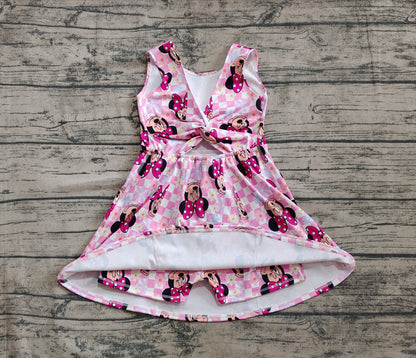 Baby Girls Dress Pink Plaid Sleeveless Cartoon Mouse Yoga Skort Knee Length Dresses Preorder GSD2461 4.12