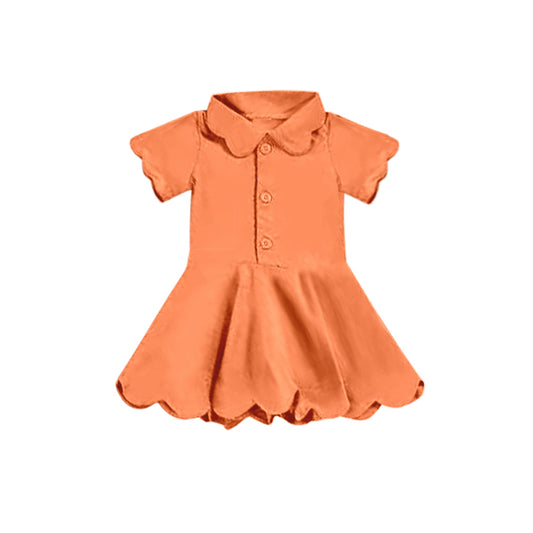 Baby Girls Dress Orange Short Sleeves Button Yoga Knee Length Dresses Preorder GSD2473 4.8