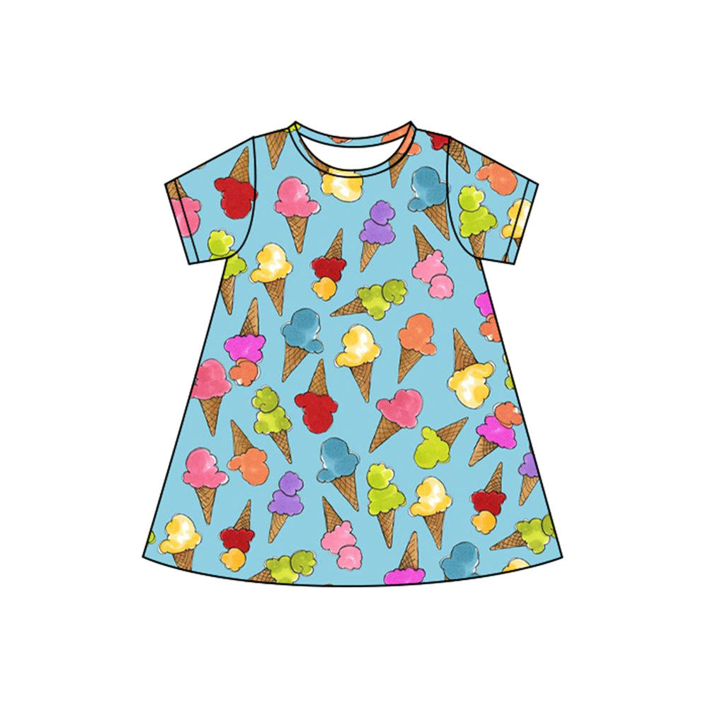 Baby Girls Dress Blue Short Sleeves Colorful Ice Cream Knee Length Dresses Preorder GSD2498 4.8