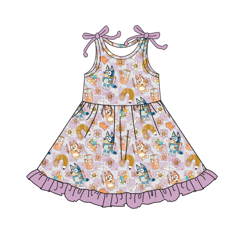 Baby Girls Dress Lavender Sleeveless Cartoon Dogs Pencil Knee Length Dresses Preorder GSD2501 4.8