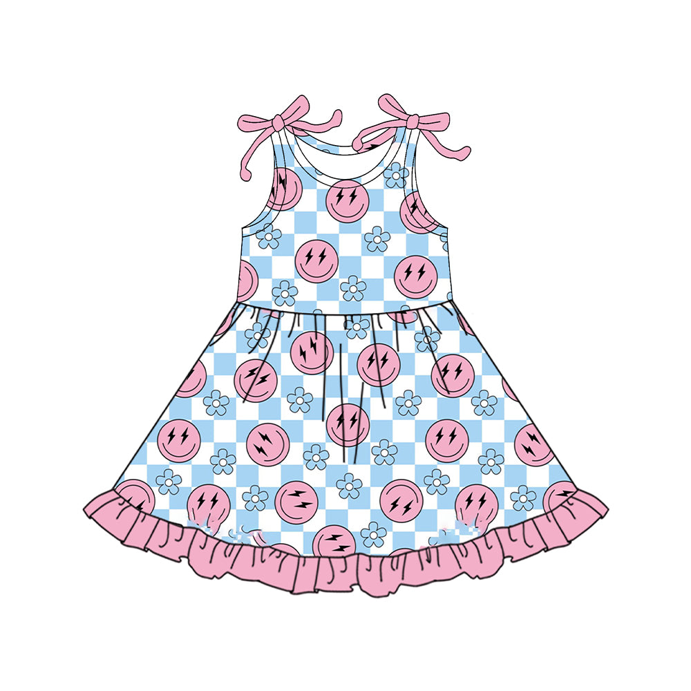 Baby Girls Dress Sleeveless Pink Blue Flowers Knee Length Dress Preorder GSD2506 4.10