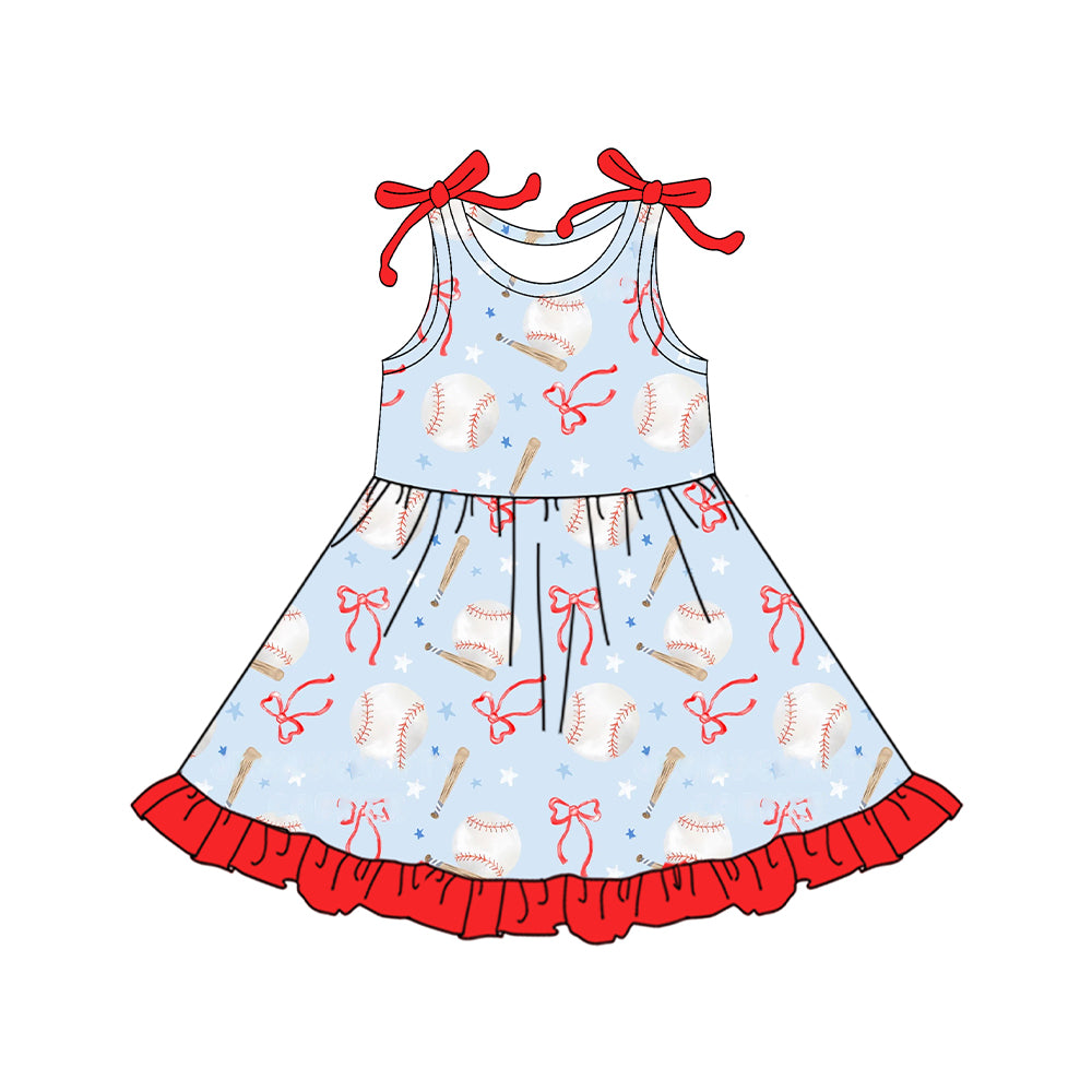 Baby Girls Dress Sleeveless Bows Baseballs Knee Length Dress Preorder GSD2507 4.10