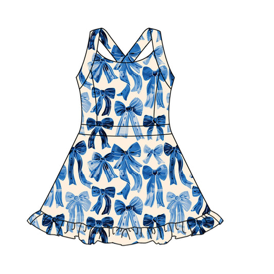 Baby Girls Dress Strap Hot Blue Bows Activity Wear Yoga Knee Length Dresses Preorder GSD2566 5.2