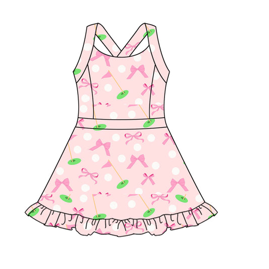 Baby Girls Dress Strap Pink Bows Golf Flags Activity Wear Yoga Knee Length Dresses Preorder GSD2568 5.2