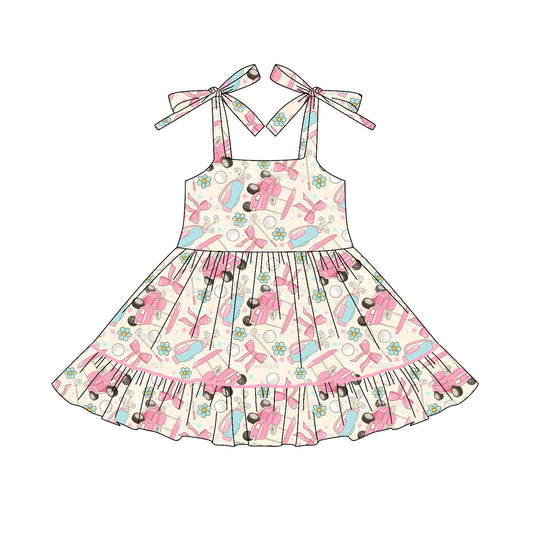 Baby Girls Dress Bows Strap Boots Pink Golf Ruffle Knee Length Dresses Preorder GSD2644 5.30