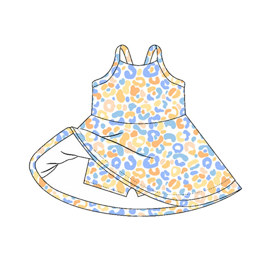 Baby Girls Dress Strap Yellow Blue Leopard Shorts Knee Length Dresses Preorder GSD2646 5.30