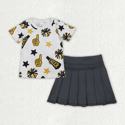 Kids Sibling Clothing Baby Girls Cheer Plaid Shirts Top Yoga Skorts Team Sets 8.16