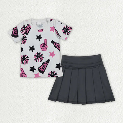 Kids Sibling Clothing Baby Girls Cheer Plaid Shirts Top Yoga Skorts Team Sets 8.16