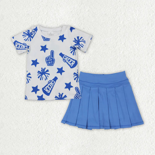 Baby Girls Clothes Blue Cheer Top Yoga Skort Team Sets GLD2716 8.16