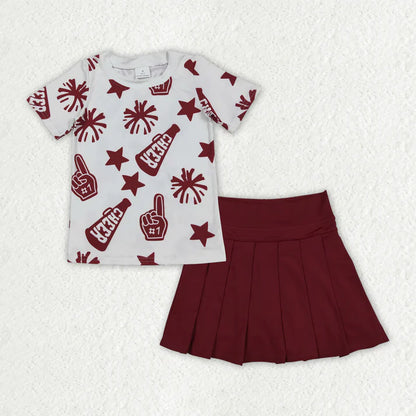 Kids Sibling Clothing Baby Girls Cheer Plaid Shirts Top Yoga Skorts Team Sets 8.16