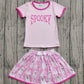 Baby Girls Clothes Pink Short Sleeves Spooky Top Ghosts Bows Plaid Skirts Set Preorder GSD2776 8.2