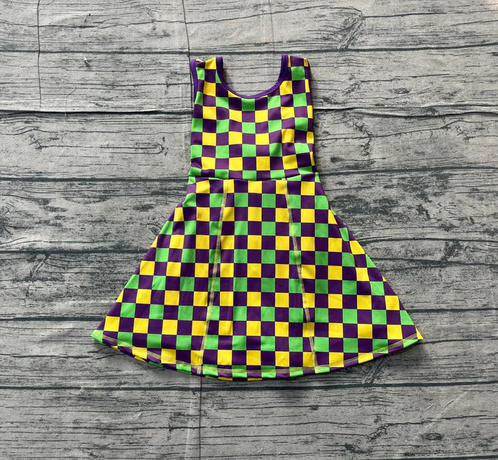 Baby Girls Mardigras Checked Yoga Shorts Knee Length Dresses Preorder GSD2946 11.17