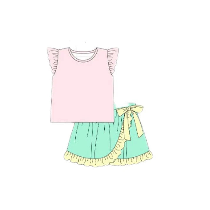 Baby Girls Pink Flutter Sleeve Top Ruffle Skirt Shorts Clothes Sets Preorder 11.21