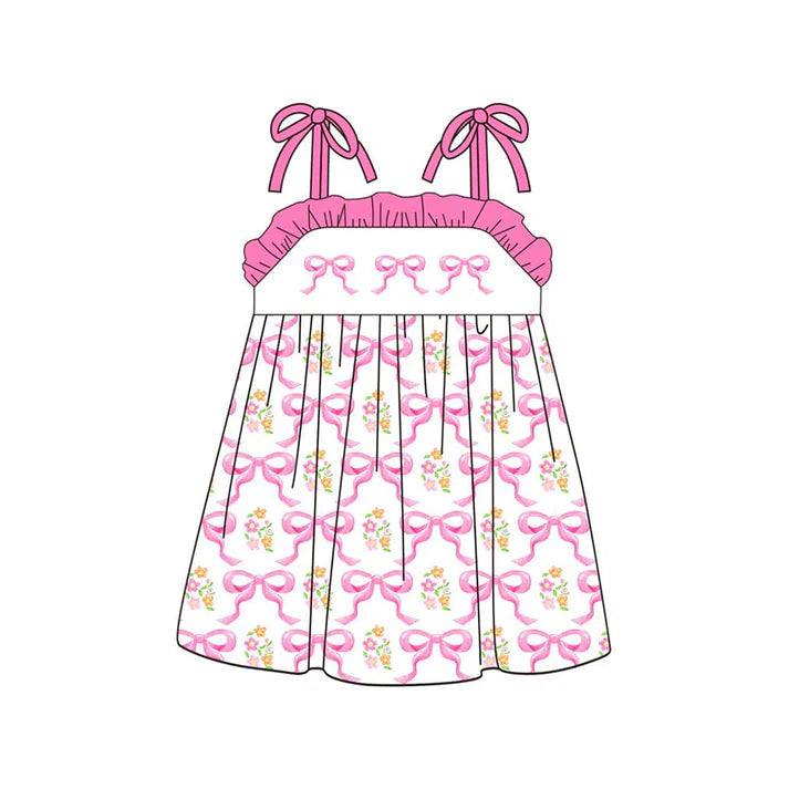 Baby Girls Pink Strap Bows Flowers Knee Length Dresses Preorder 11.20