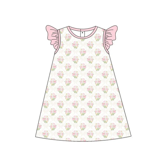 Baby Girls Pink Flowers Checked Knee Length Dresses Preorder 11.20