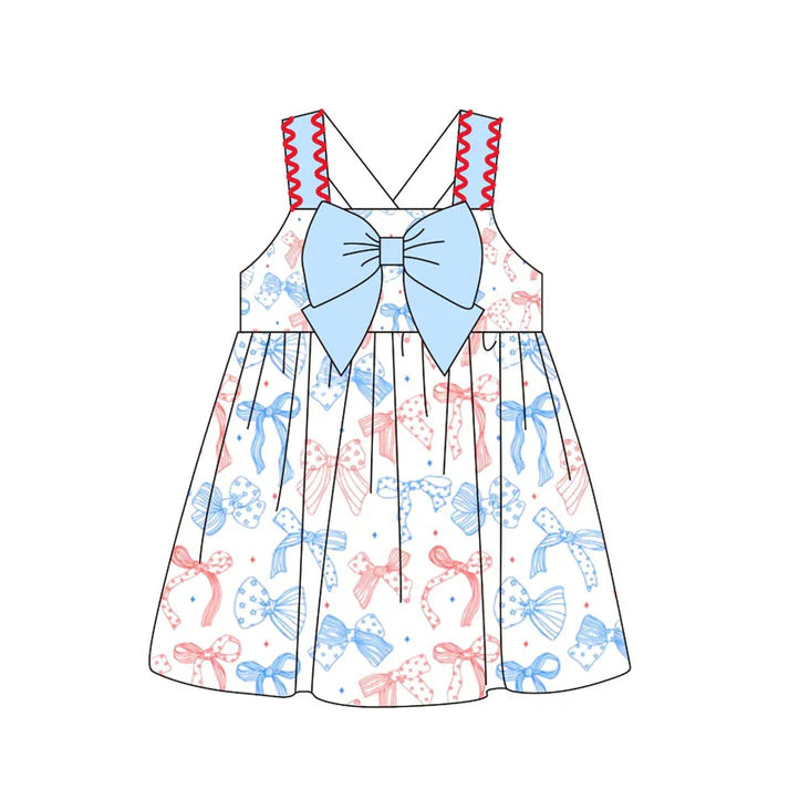 Baby Girls Strap Stars Bows 4th of July Knee Length Dresses Preorder 11.20