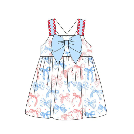 Baby Girls Strap Stars Bows 4th of July Knee Length Dresses Preorder 11.20