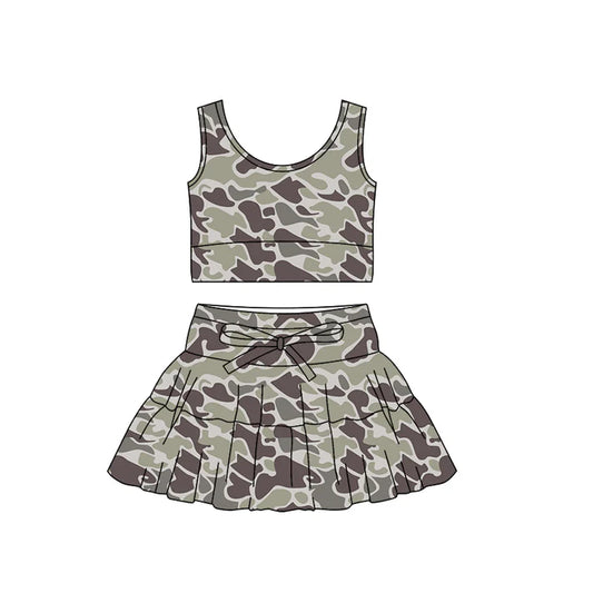Baby Girls Southern Grey Camo Vest Ruffle Skirt Shorts Yoga Clothes Sets Preorder 11.29